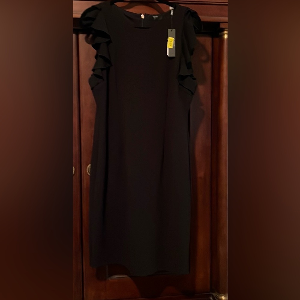 NWT Tahari dress size 12, ruffle details, black, has some stretch to it.